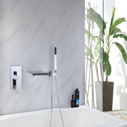 Wall Mount Bathtub Faucet with Waterfall Tub Spout Bath Tub Faucet Set with Handheld