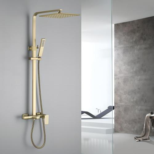 Brushed Gold Exposed Shower System with Tub Spout Exposed Shower Fixtures for Bathroom