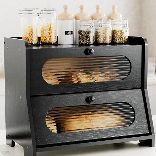 Wood Food Storage Container Box dustproof & double layer & transparent PC