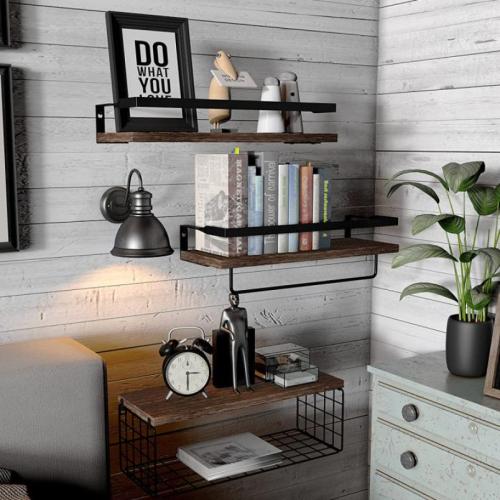 Paulownia & Metal Shelf three piece brown Set