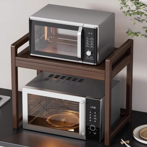 Solid Wood Multifunction Kitchen Shelf double layer Dark Brown PC