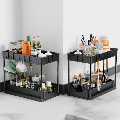 Plastic Kitchen Shelf double layer black PC