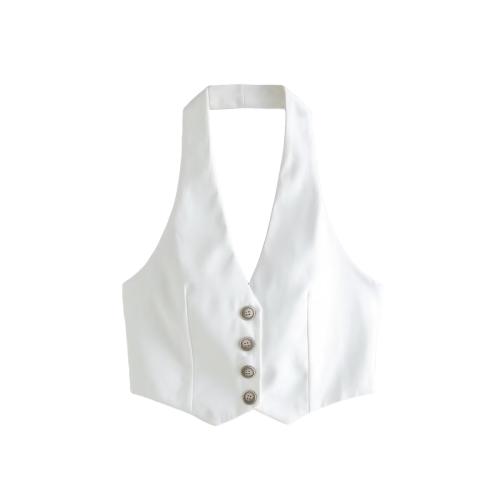 Polyester Tank Top, midriff-baring & backless & different size for choice, patchwork, Solid, white,  PC