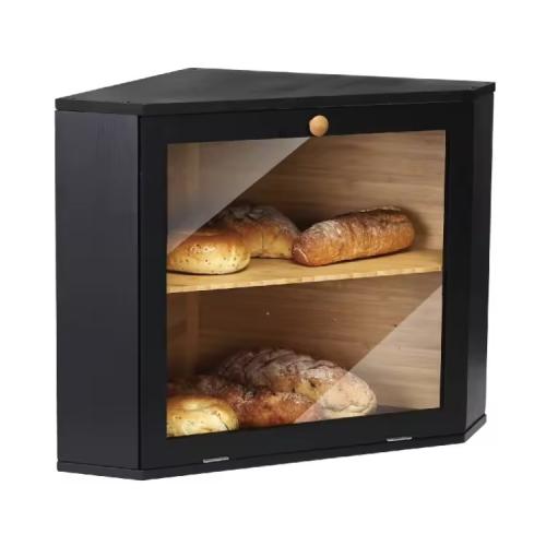 Wooden Food Storage Container Box dustproof & double layer & transparent Acrylic Solid black PC