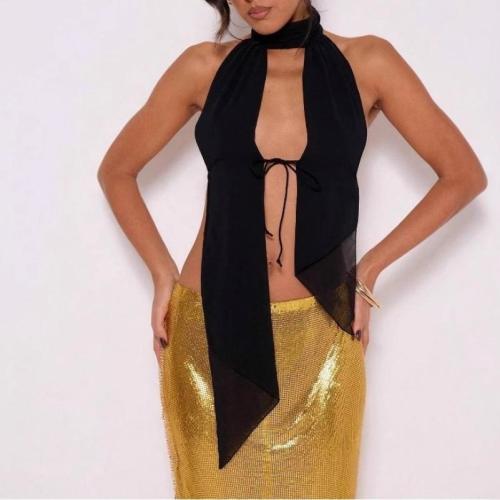 Spandex & Polyester Tank Top backless & hollow patchwork Solid PC