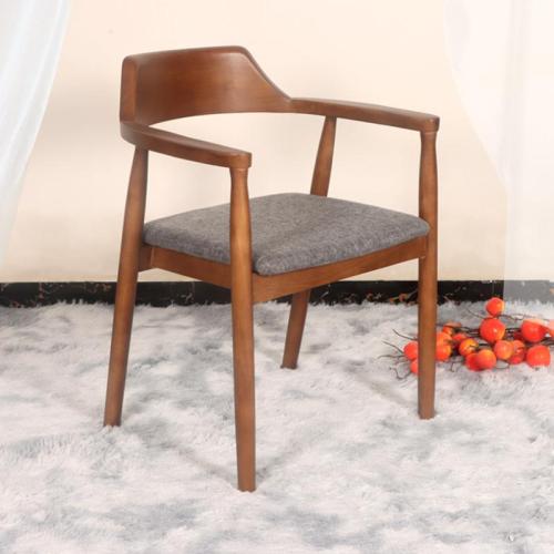 Solid Wood Casual House Chair Waxed Leather & Linen PC