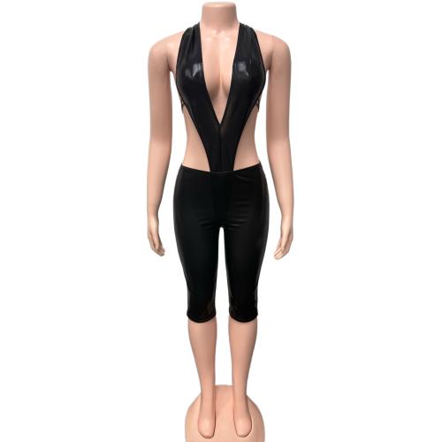 Viscose & Polyester Slim Nightclub Set backless Pants patchwork Set