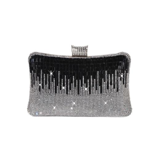 PU Leather & Polyester Clutch Bag with chain & durable & with rhinestone Solid black PC