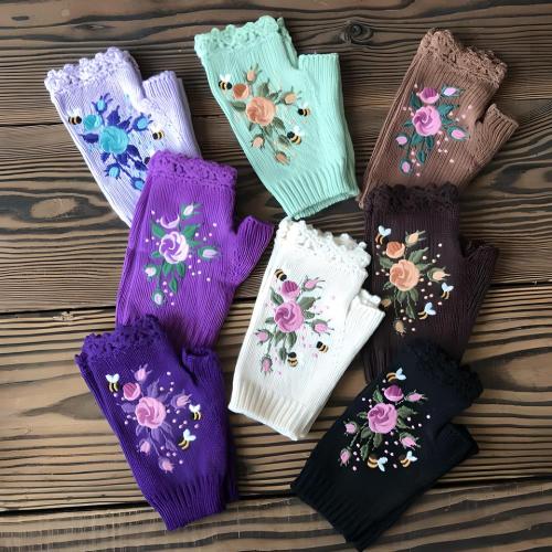 Acrylic windproof Half Finger Glove, thermal, embroidered, more colors for choice,  Pair