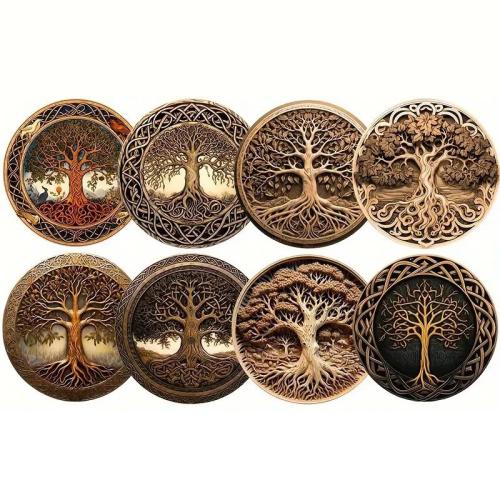 Wooden eight piece Cup Pad durable & anti-skidding mixed pattern Set