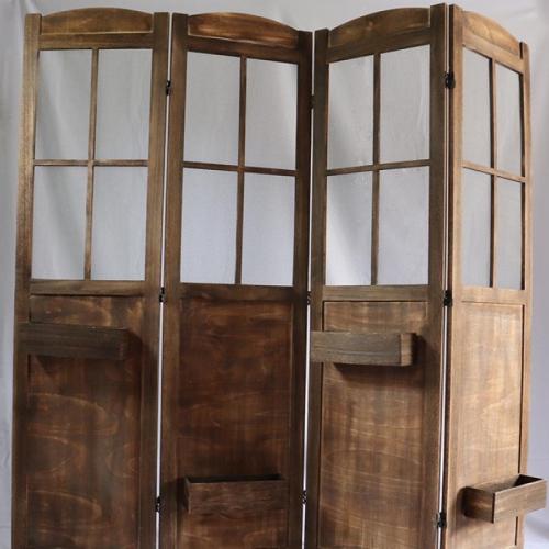 Glass & Wood foldable Floor Screen brown Set