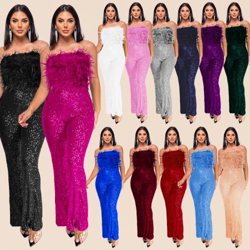 Polyester bell-bottom Long Jumpsuit, backless & different size for choice, more colors for choice,  PC