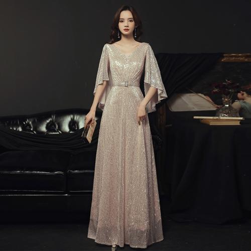 Polyester Slim Long Evening Dress  patchwork Solid PC