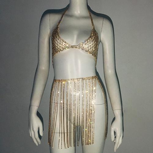 Metal & Rhinestone Nightclub Set hollow skirt & thong & bra : Set