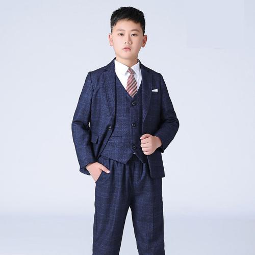 Viscose & Polyester Slim Boy Leisure Suit plaid Set