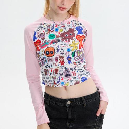 Spandex & Cotton Slim Women Long Sleeve T-shirt printed PC