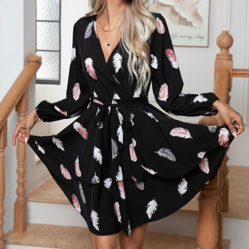 Polyester Robe d’une seule pièce Imprimé Plume plus de couleurs pour le choix pièce