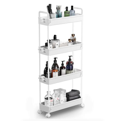 Metal & Plastic four layers Shelf with caster white PC