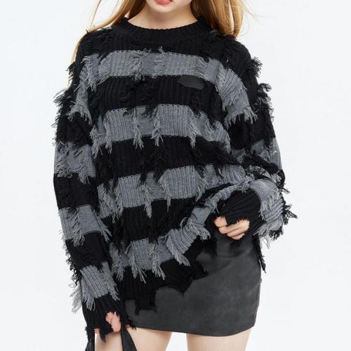 Acrylic Ripped Couple Sweater & loose & unisex knitted PC