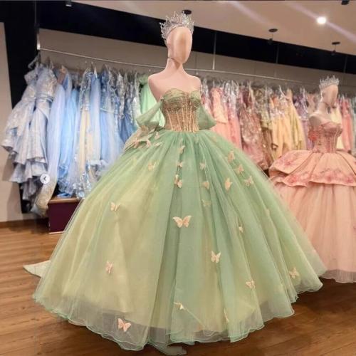 Polyester Long Evening Dress & tube Gauze green PC