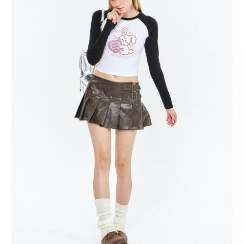 Spandex & Cotton Slim Women Long Sleeve T-shirt midriff-baring & slimming embroidered PC