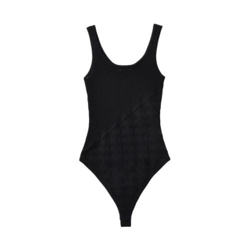 Cotton Slim Women Jumpsuit hollow patchwork Solid : PC