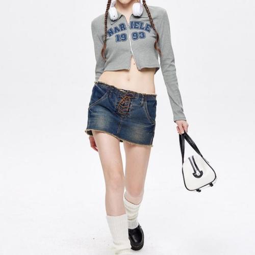 Polyester Slim Women Long Sleeve T-shirt midriff-baring & slimming printed PC