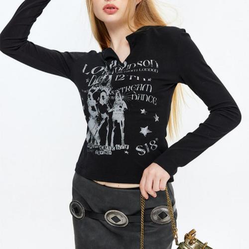 Spandex & Cotton Slim Women Long Sleeve T-shirt slimming printed PC