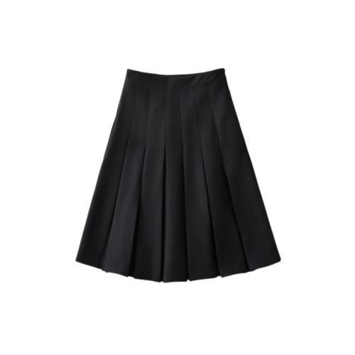 Cotton Pleated Maxi Skirt side slit patchwork Solid PC