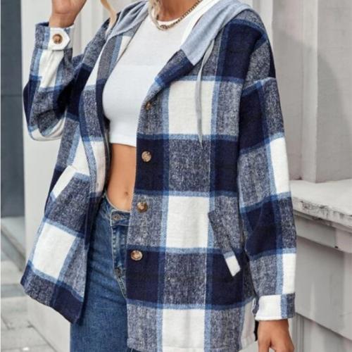 Acrylic & Polyester & Cotton Women Coat & loose printed plaid PC