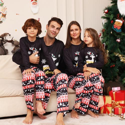 Polyester Eltern-Kind-Schlafbekleidung, Gedruckt, Cartoon, Schwarz,  Festgelegt