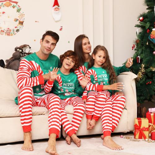 Polyester Eltern-Kind-Schlafbekleidung, Gedruckt, Brief, Grün,  Festgelegt