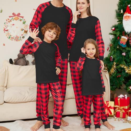 Polyester Eltern-Kind-Schlafbekleidung, Gedruckt, Plaid, Rot,  Festgelegt