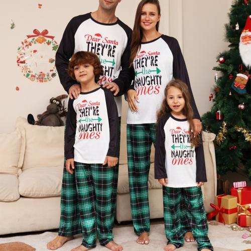 Polyester Eltern-Kind-Schlafbekleidung, Gedruckt, Brief, Grün,  Festgelegt