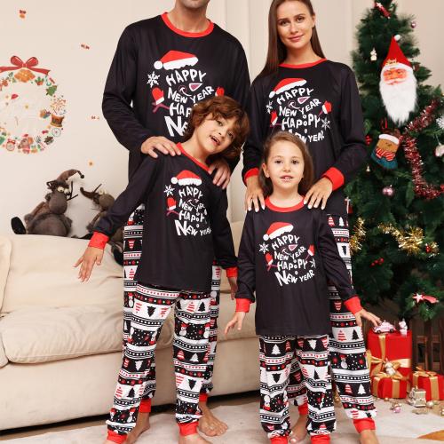 Polyester Eltern-Kind-Schlafbekleidung, Gedruckt, Brief, Schwarz,  Festgelegt