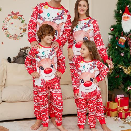 Polyester Eltern-Kind-Schlafbekleidung, Gedruckt, Geweih-Muster, Rot,  Festgelegt