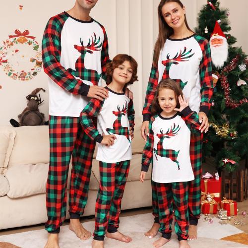 Polyester Eltern-Kind-Schlafbekleidung, Gedruckt, Geweih-Muster, Grün,  Festgelegt