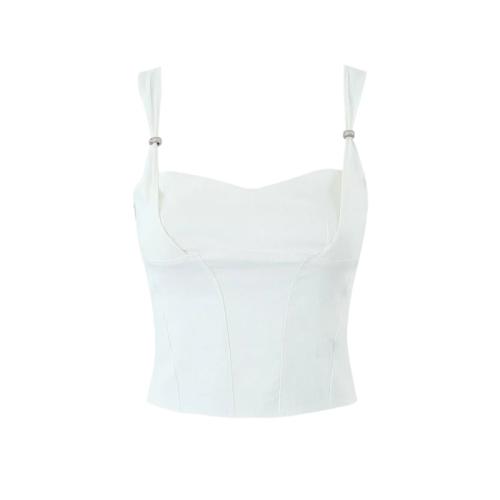 Polyester Slim Tank Top patchwork Solid white and black PC