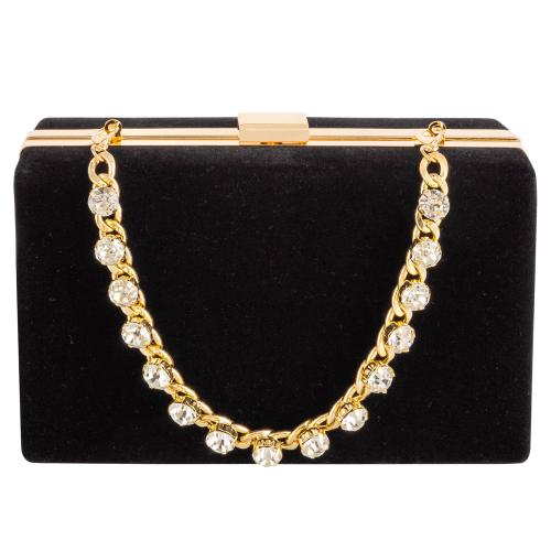 Polyester Easy Matching Clutch Bag with rhinestone Solid black PC
