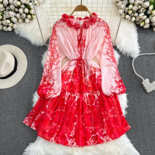 Polyester Robe d’une seule pièce Imprimé Floral couleurs mixtes pièce