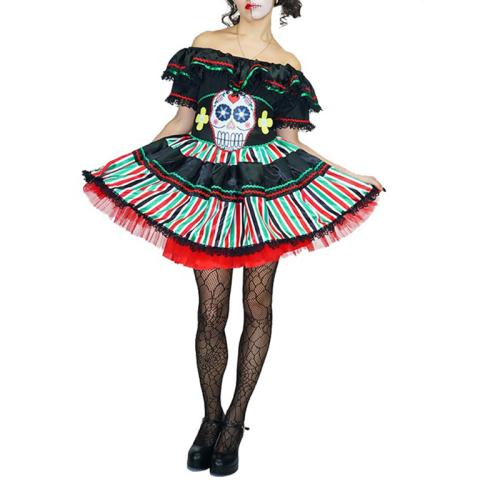 Polyester Costume de mariée morte de femmes Patchwork motif de crâne multicolore pièce