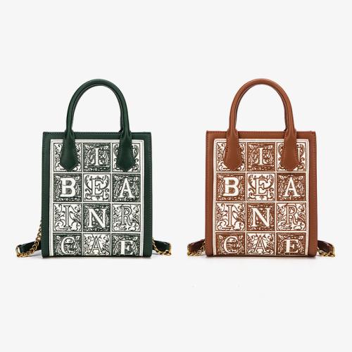 PU Leather Tote Bag Handbag embroidered & attached with hanging strap Polyester letter PC