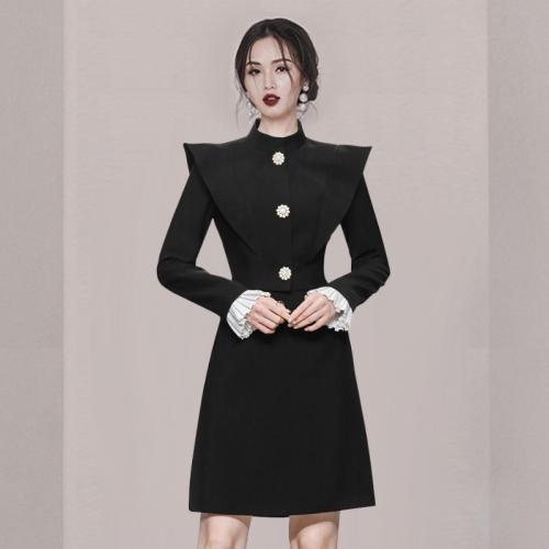 Polyester Slim Two-Piece Dress Set black Set