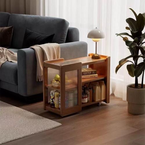 Solid Wood Multifunction Side Table with caster Sintered Stone PC
