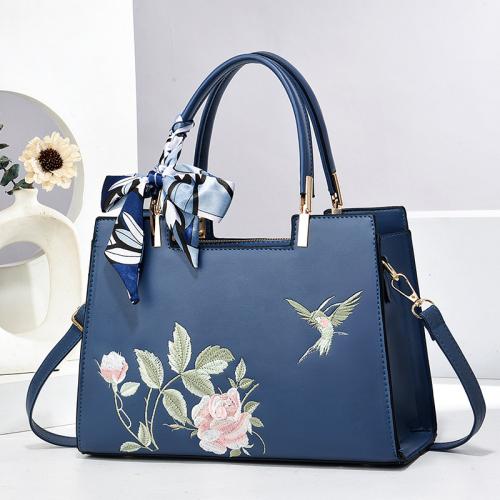 PU Leather Tote Bag Handbag embroidered & attached with hanging strap PC