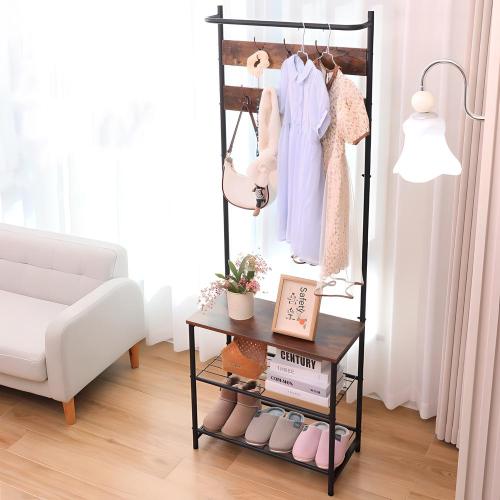 Medium Density Fiberboard & Carbon Steel Multifunction Clothes Hanger rotatable & dustproof & portable black PC