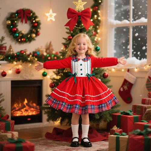 Polyester Christmas costume & Ball Gown Girl One-piece Dress PC
