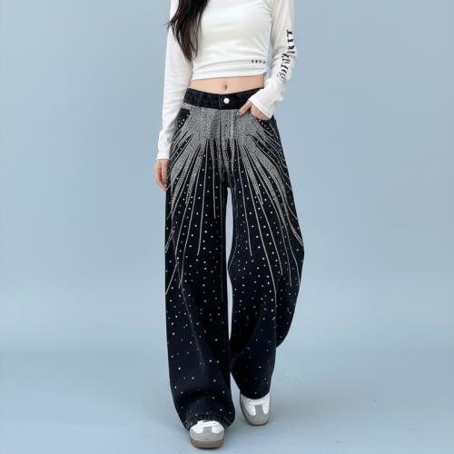Polyester Wide Leg Trousers & Middle Waist Women Long Trousers loose black PC