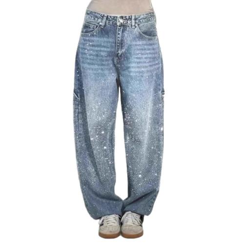 Regenerated Cellulose Fiber High Waist Women Jeans & with rhinestone PC