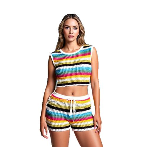 Poliéster Conjunto casual de las mujeres, corto & camisetas de manga corta, colores mezclados, :,  Conjunto